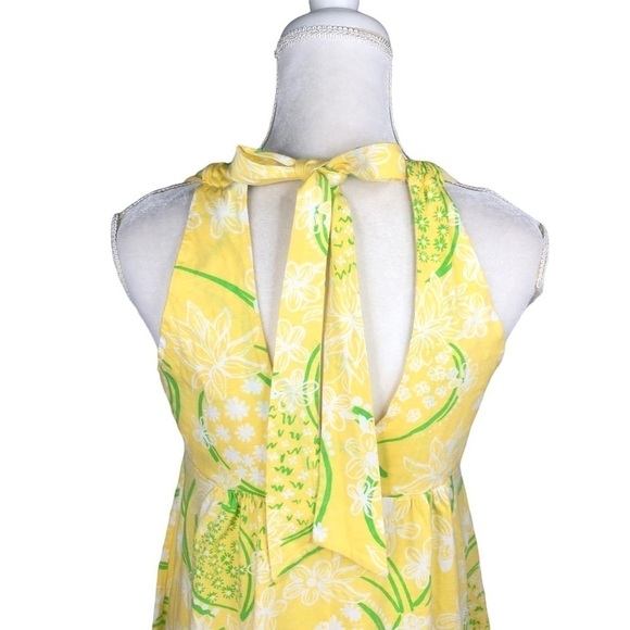 Lilly Pulitzer yellow green white knit tank dress Noella small halter open back - Picture 7 of 15